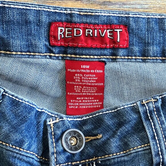 Red Rivet Jeans Capris Cropped Mid Rise Blue Womens Plus Size 18W - Picture 3 of 15